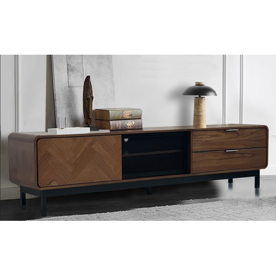 ARTIC TV Cabinet with Solid Wood Legs and Iron Mesh Door