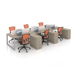 MYND 6-Cluster Workstation with Side Cabinet and Acrylic Screen Divider