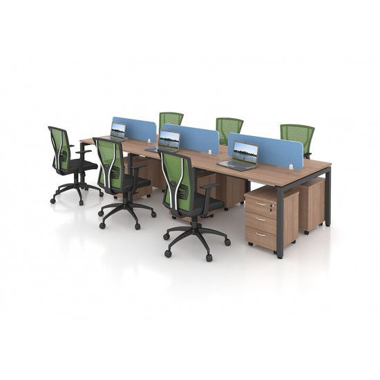 MYND 6-Cluster Workstation with Mobile Pedestal and Mesh Chairs
