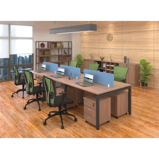 MYND 6-Cluster Workstation with Mobile Pedestal and Mesh Chairs