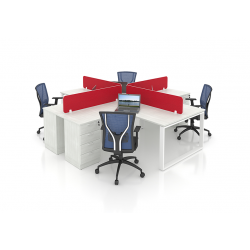 MYND L-Shape 4-Cluster Workstation with Fixed Pedestal and Mesh Chairs