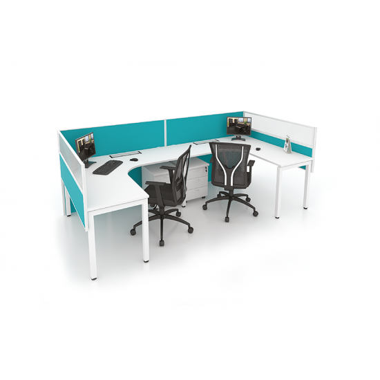 MYND L-Shape Cluster Desk with Mobile Pedestal and Mesh Chairs