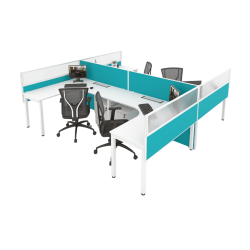 MYND L-Shape Cluster Desk with Mobile Pedestal and Mesh Chairs