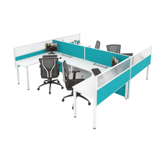 MYND L-Shape Cluster Desk with Mobile Pedestal and Mesh Chairs