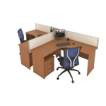 MYND L-Shape Desk Cluster with Mobile Pedestal and Mesh Chairs