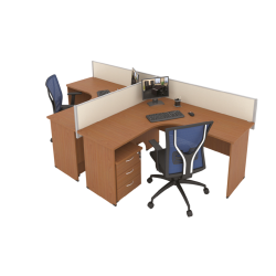 MYND L-Shape Desk Cluster with Mobile Pedestal and Mesh Chairs