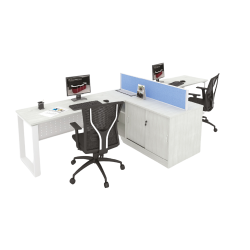 MYND L-Shape 4-Cluster Office Desk with Side Cabinet and Mesh Chairs