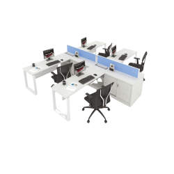 MYND L-Shape 4-Cluster Office Desk with Side Cabinet and Mesh Chairs