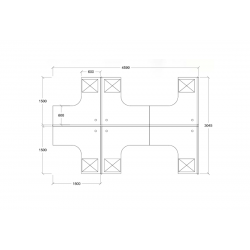 MYND L-Shape 4-Workstation Cluster with Half Glass Partition