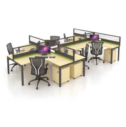MYND L-Shape 4-Workstation Cluster with Half Glass Partition