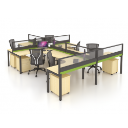 MYND L-Shape 4-Workstation Cluster with Half Glass Partition