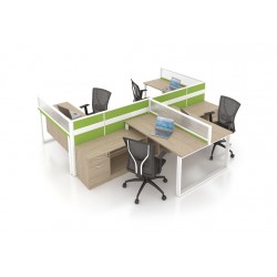 MYND L-Shape 4-Workstation Cluster with Half Polycarbonate Partition