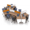 120 Degree Cluster of 9 Workstations with Whiteboard and Fabric Partitions